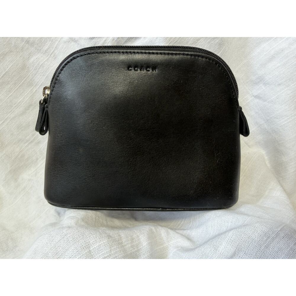 Coach Classic Vintage Dome Black Leather Legacy Rare Zip Coin Purse Cosmetic